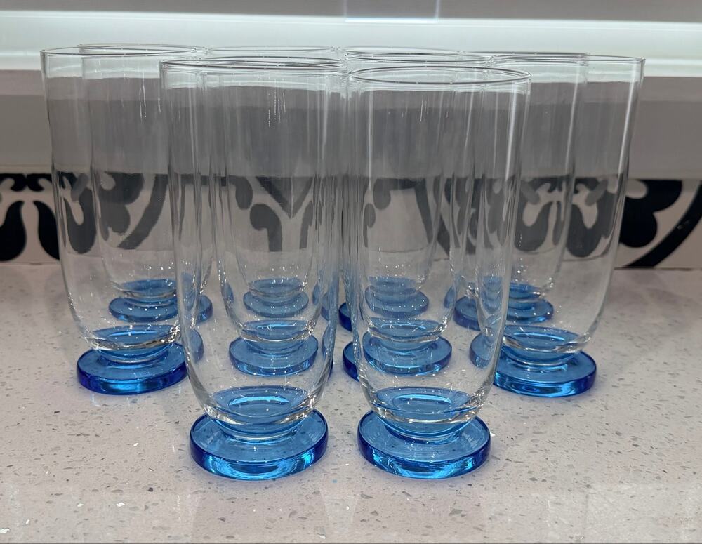 Set of 10 Vintage 1970's Pierre Cardin Blue Footed Glasses